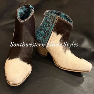 NEW Southwestern Myra Bag Genuine Tooled Leather & CowHair Size 6 Ankle Boots